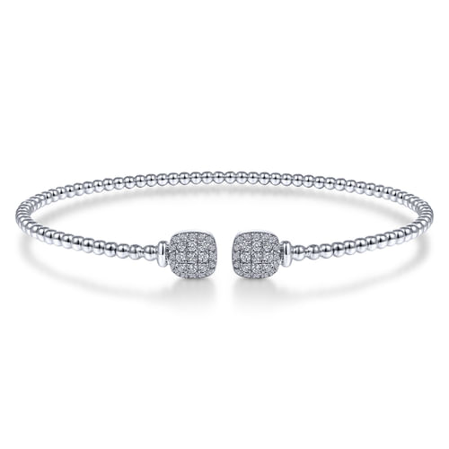 14K White Gold Bujukan Split Cuff Bracelet with Pav¿ª Diamond Squares