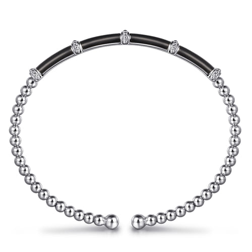 14K White Gold Bujukan and Bar Split Bangle with Black Enamel