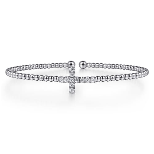 14K White Gold Bujukan and Diamond Cross Split Bangle Bracelet