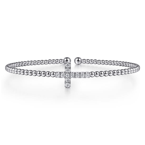 14K White Gold Bujukan and Diamond Cross Split Bangle Bracelet