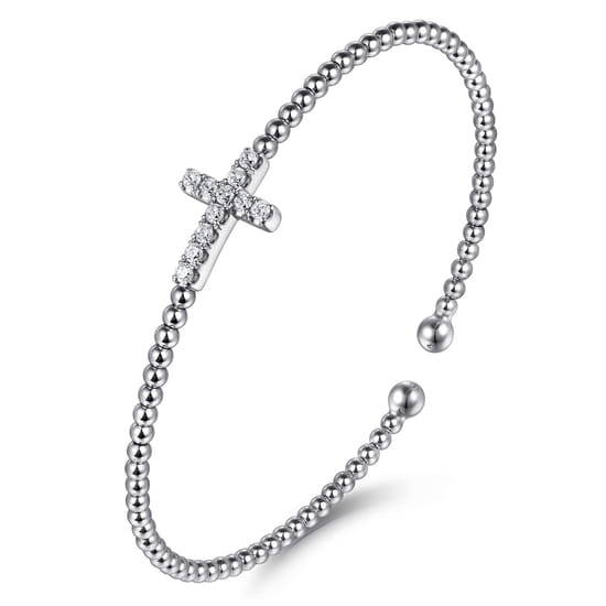 14K White Gold Bujukan and Diamond Cross Split Bangle Bracelet angle 2