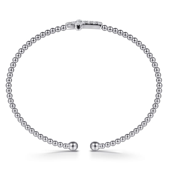 14K White Gold Bujukan and Diamond Cross Split Bangle Bracelet angle 3