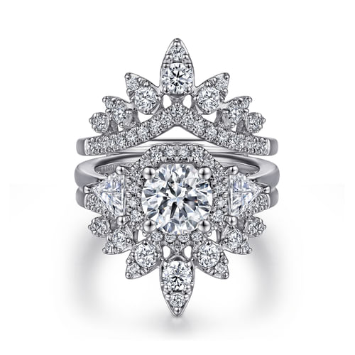 14K White Gold Bursting Chevron Diamond Ring Enhancer