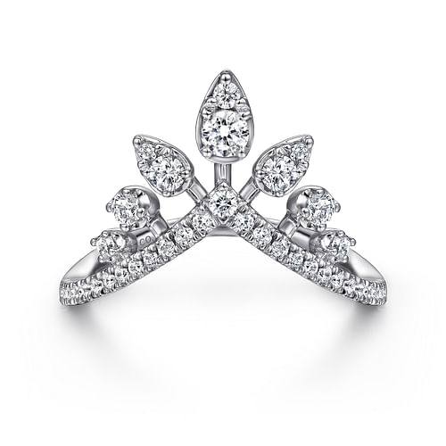 14K White Gold Bursting Diamond Chevron Ring