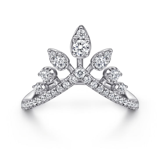 Gabriel - 14K White Gold Bursting Diamond Chevron Ring