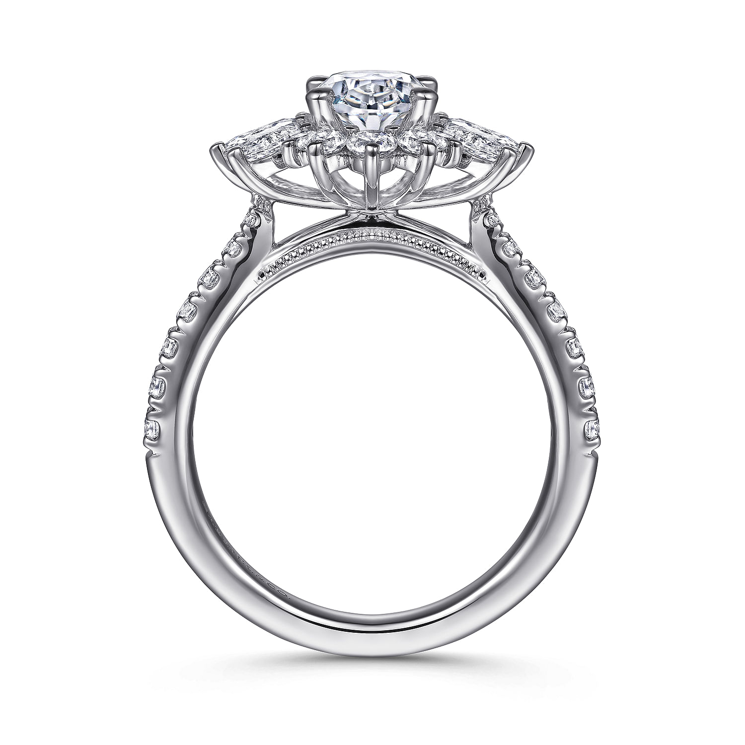 14K White Gold Bursting Halo Oval Diamond Engagement Ring