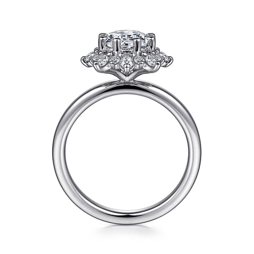 14K White Gold Bursting Halo Round Diamond Engagement Ring