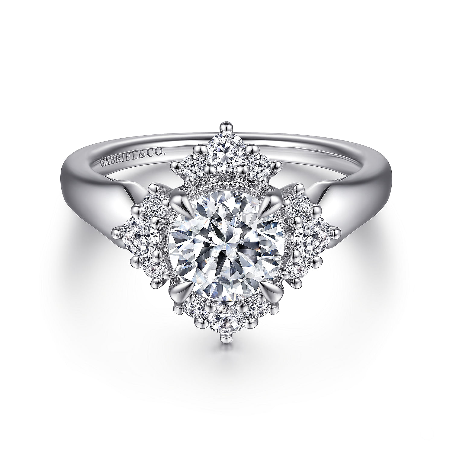 Gabriel - 14K White Gold Bursting Halo Round Diamond Engagement Ring