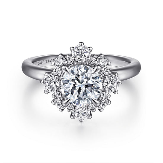 Gabriel - 14K White Gold Bursting Halo Round Diamond Engagement Ring