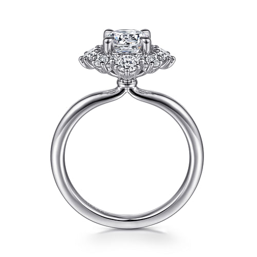 14K White Gold Bursting Halo Round Diamond Engagement Ring