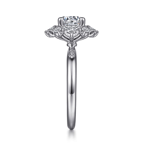 14K White Gold Bursting Halo Round Diamond Engagement Ring