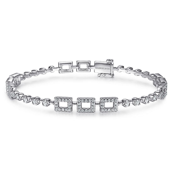 Gabriel - 14K White Gold Buttercup Diamond Tennis Bracelet with Rectangle Stations