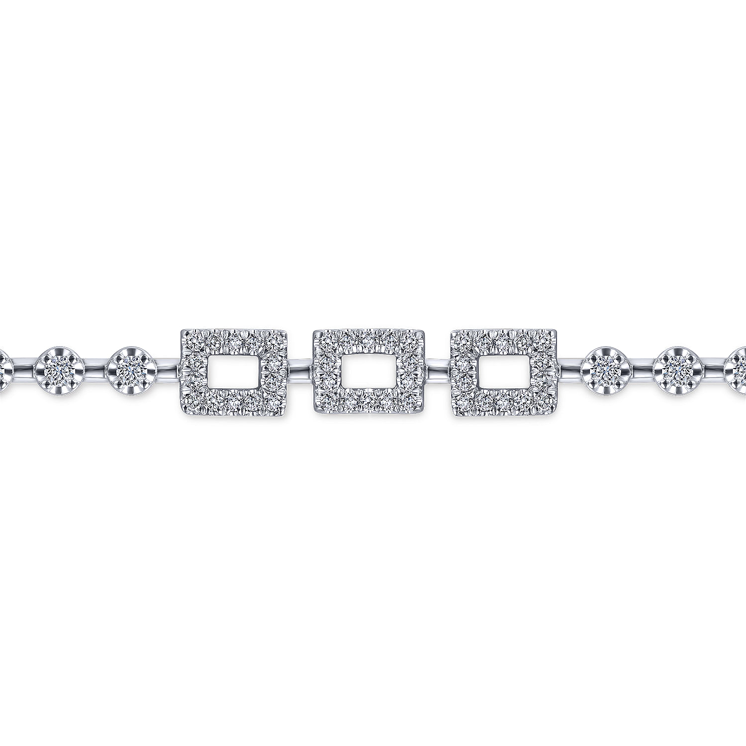 14K White Gold Buttercup Diamond Tennis Bracelet with Rectangle Stations
