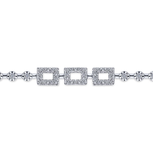 14K White Gold Buttercup Diamond Tennis Bracelet with Rectangle Stations