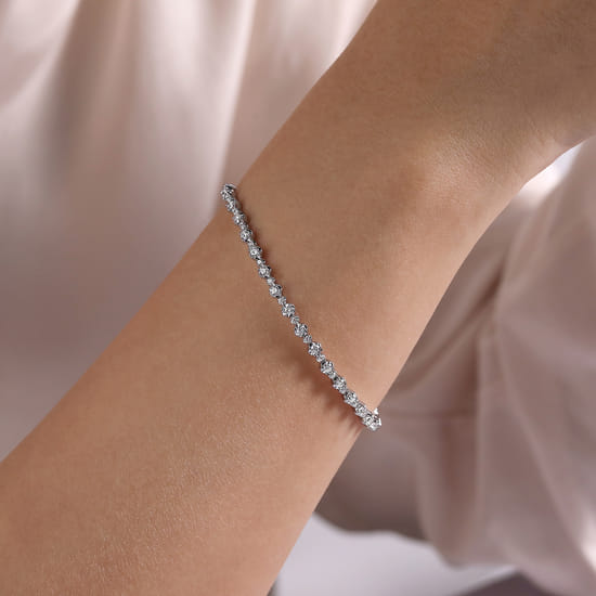 14K White Gold Buttercup Set Diamond Tennis Bracelet angle 3