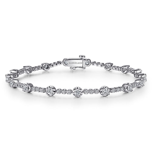 14K White Gold Buttercup Set Diamond Tennis Bracelet