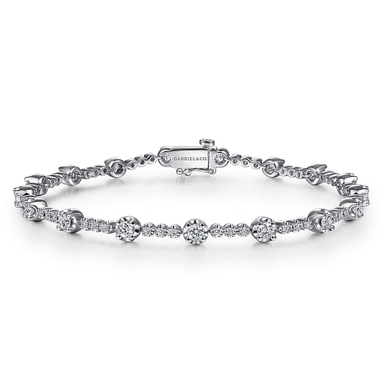 Gabriel - 14K White Gold Buttercup Set Diamond Tennis Bracelet