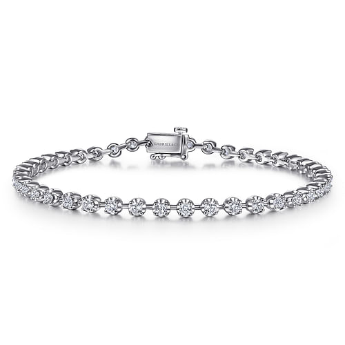 14K White Gold Buttercup Set Diamond Tennis Bracelet