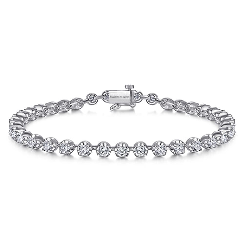 14K White Gold Buttercup Set Diamond Tennis Bracelet