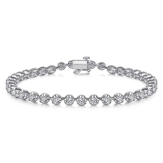 Gabriel - 14K White Gold Buttercup Set Diamond Tennis Bracelet