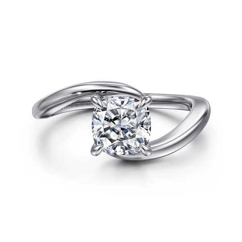 14K White Gold Bypass Cushion Cut Diamond Engagement Ring