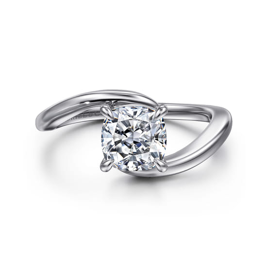 Gabriel - 14K White Gold Bypass Cushion Cut Diamond Engagement Ring