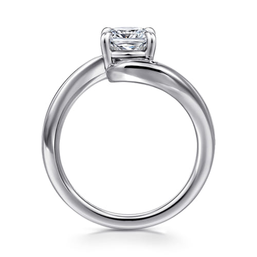 14K White Gold Bypass Cushion Cut Diamond Engagement Ring