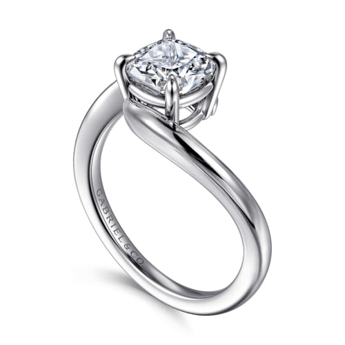 14K White Gold Bypass Cushion Cut Diamond Engagement Ring