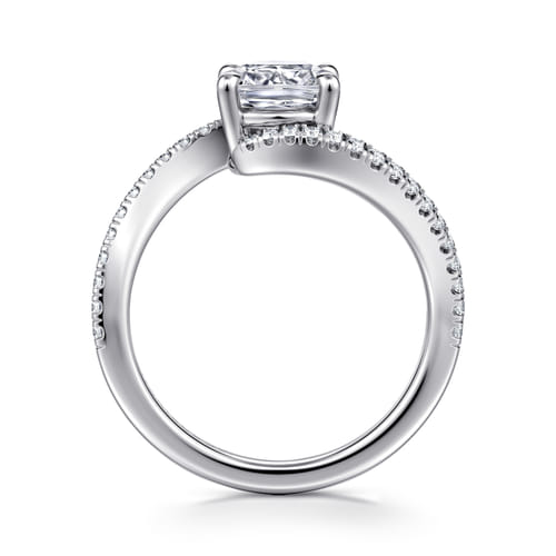 14K White Gold Bypass Cushion Cut Diamond Engagement Ring