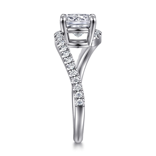 14K White Gold Bypass Cushion Cut Diamond Engagement Ring