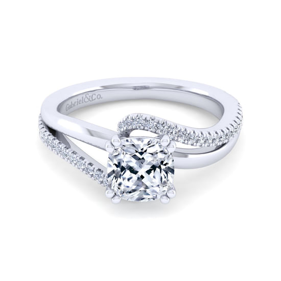 Gabriel - 14K White Gold Bypass Cushion Cut Diamond Engagement Ring
