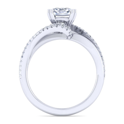 14K White Gold Bypass Cushion Cut Diamond Engagement Ring
