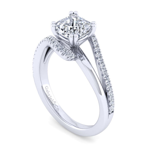 14K White Gold Bypass Cushion Cut Diamond Engagement Ring
