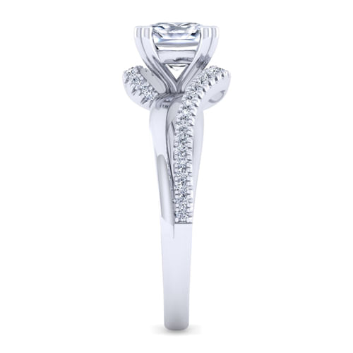 14K White Gold Bypass Cushion Cut Diamond Engagement Ring