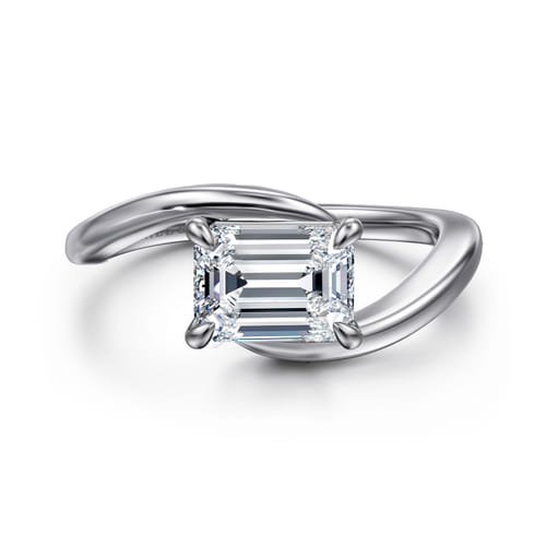 14K White Gold Bypass Emerald Cut Diamond Engagement Ring