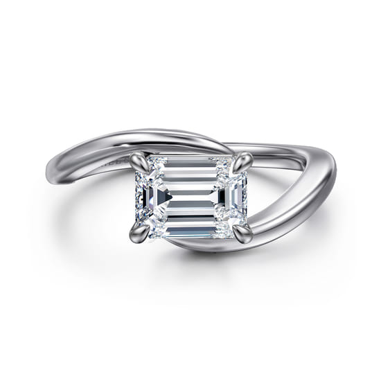 Gabriel - 14K White Gold Bypass Emerald Cut Diamond Engagement Ring