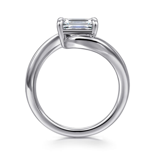 14K White Gold Bypass Emerald Cut Diamond Engagement Ring