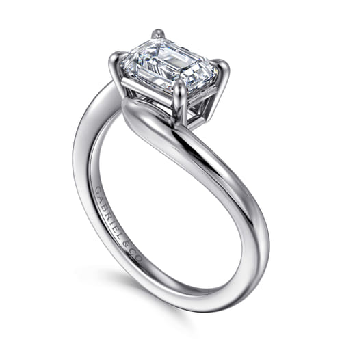 14K White Gold Bypass Emerald Cut Diamond Engagement Ring