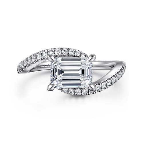 14K White Gold Bypass Emerald Cut Diamond Engagement Ring 14K White Gold Bypass Emerald Cut Diamond Engagement Ring