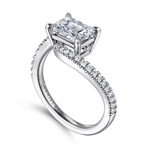 14K White Gold Bypass Emerald Cut Diamond Engagement Ring 14K White Gold Bypass Emerald Cut Diamond Engagement Ring