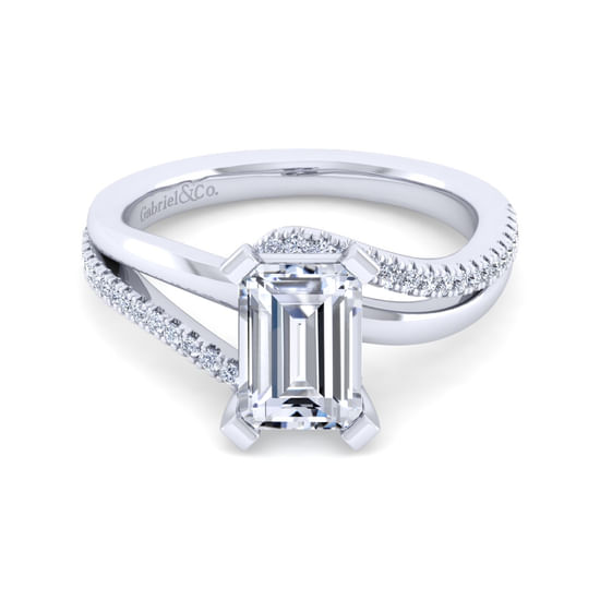 Gabriel - 14K White Gold Bypass Emerald Cut Diamond Engagement Ring