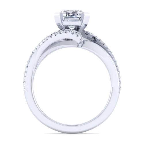 14K White Gold Bypass Emerald Cut Diamond Engagement Ring
