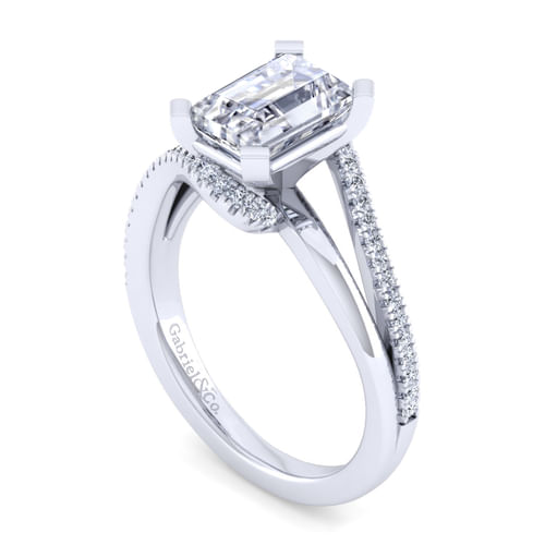 14K White Gold Bypass Emerald Cut Diamond Engagement Ring