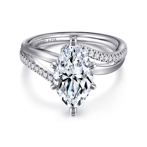 14K White Gold Bypass Marquise Diamond Engagement Ring