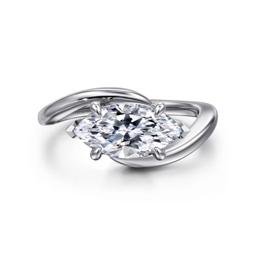 14K White Gold Bypass Marquise Shape Diamond Engagement Ring