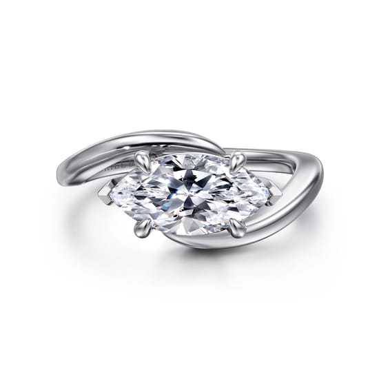 Gabriel - 14K White Gold Bypass Marquise Shape Diamond Engagement Ring