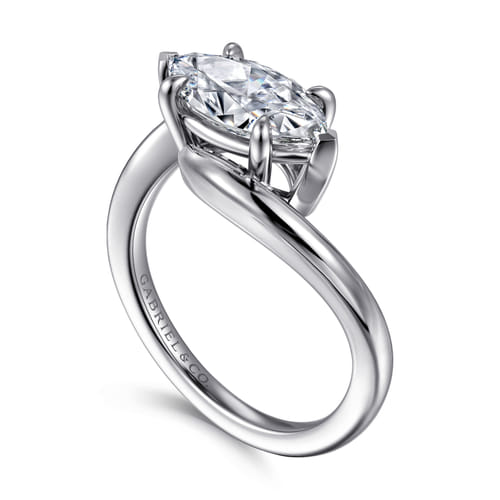 14K White Gold Bypass Marquise Shape Diamond Engagement Ring