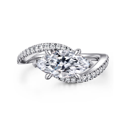 14K White Gold Bypass Marquise Shape Diamond Engagement Ring