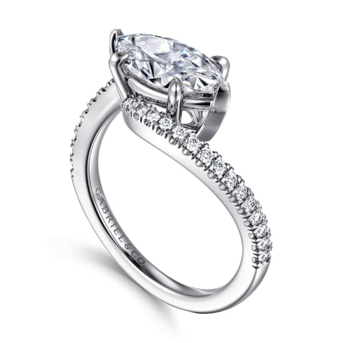 14K White Gold Bypass Marquise Shape Diamond Engagement Ring