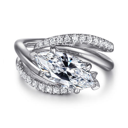 14K White Gold Bypass Marquise Shape Diamond Engagement Ring